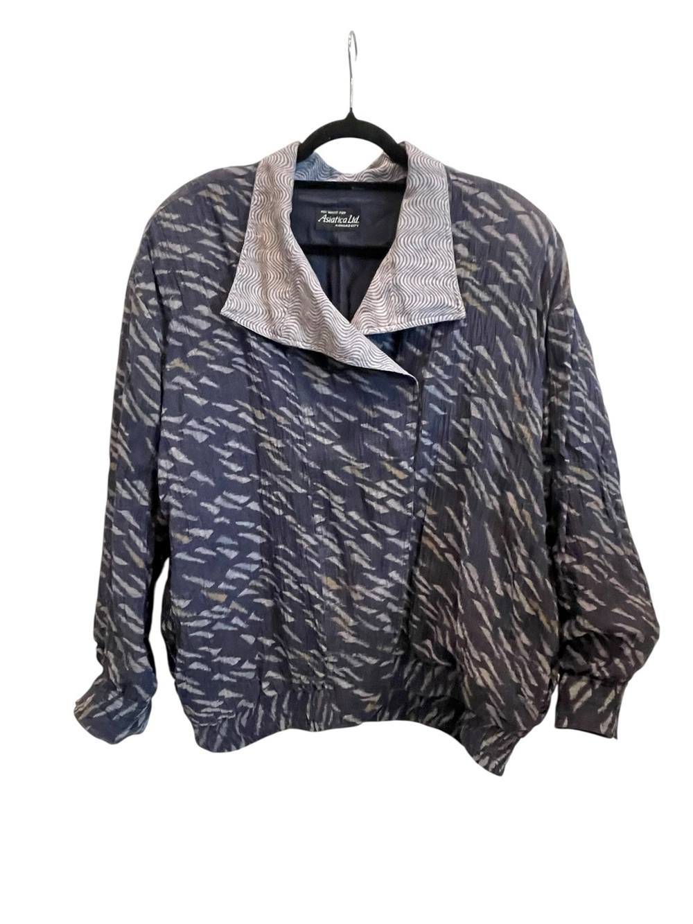 Vintage Asiatica Ltd Abstract Print Jacket with Contrast Collar - Navy